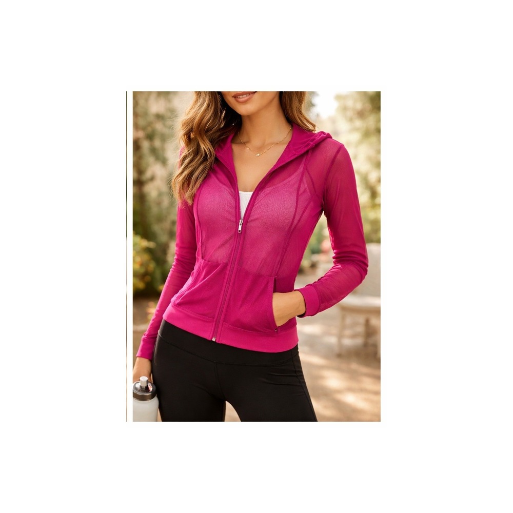 Calvin Klein Performance Magenta Pink Sheer Mesh Full Zip Hoodie Jacket Womens S